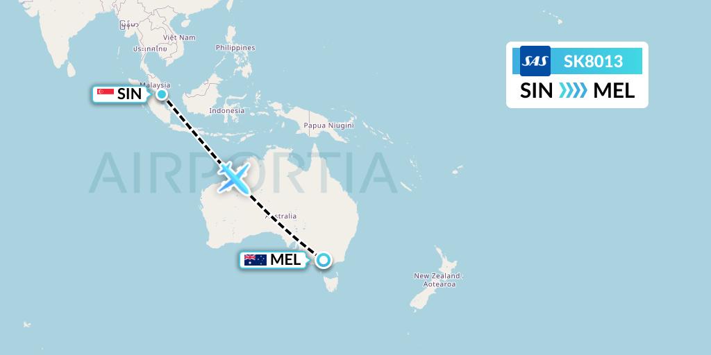 SK8013 SAS Flight Map: Singapore to Melbourne
