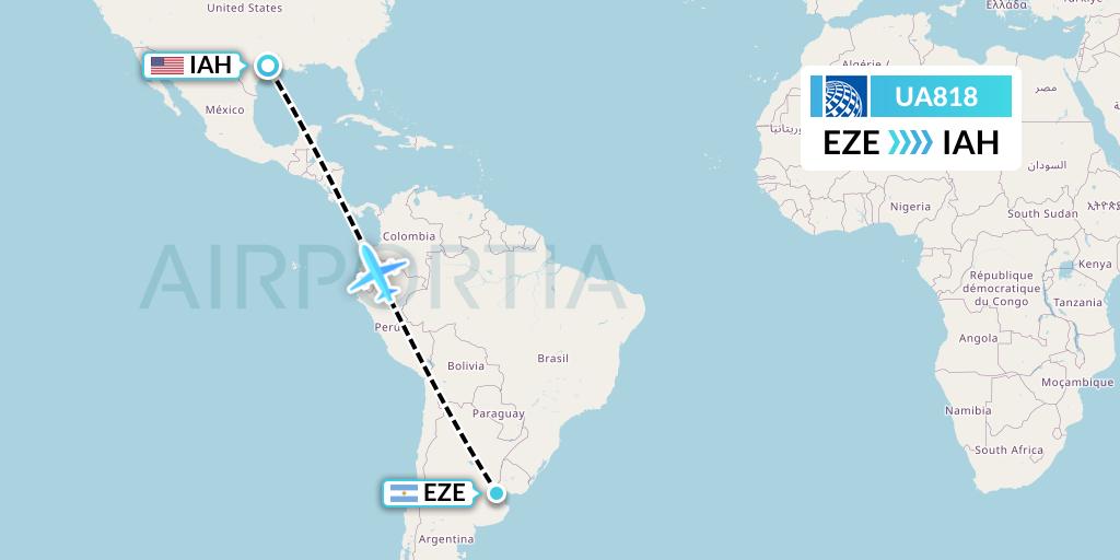 UA818 United Airlines Flight Map: Buenos Aires to Houston