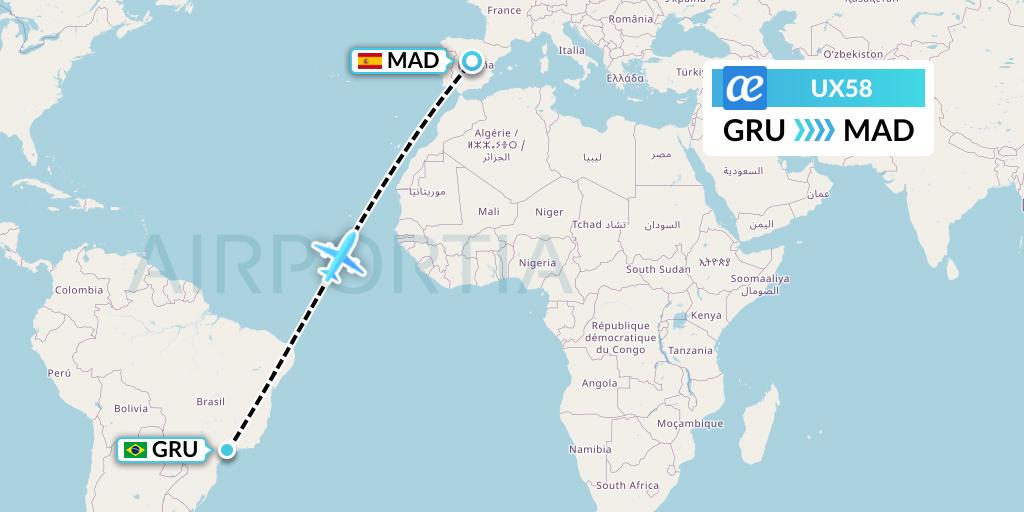 UX58 Air Europa Flight Map: Sao Paulo to Madrid