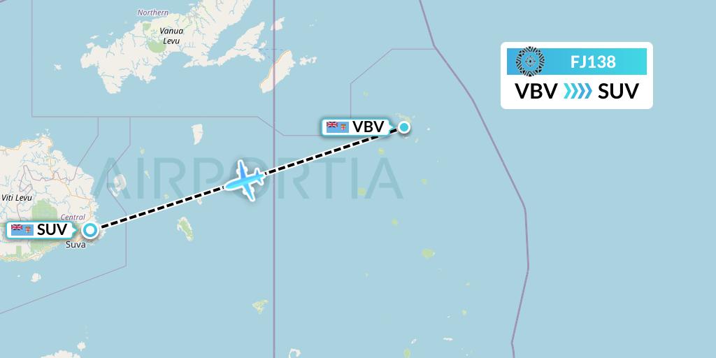 FJ138 Fiji Airways Flight Map: Vanua Balavu to Suva