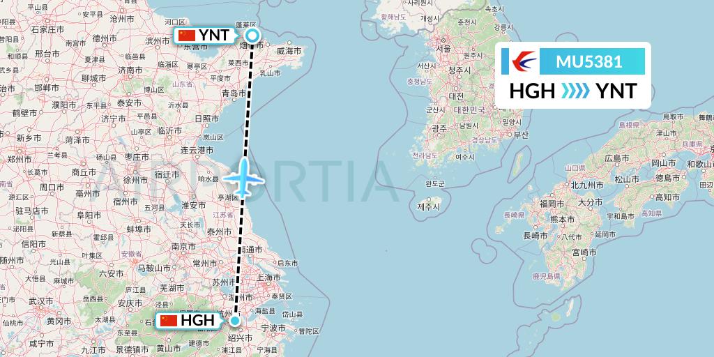 MU5381 China Eastern Airlines Flight Map: Hangzhou to Yantai