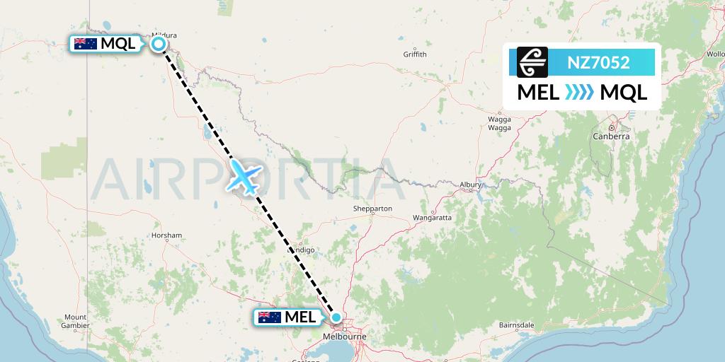 NZ7052 Air New Zealand Flight Map: Melbourne to Mildura
