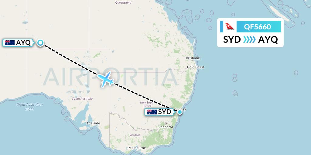 QF5660 Qantas Flight Map: Sydney to Ayers Rock