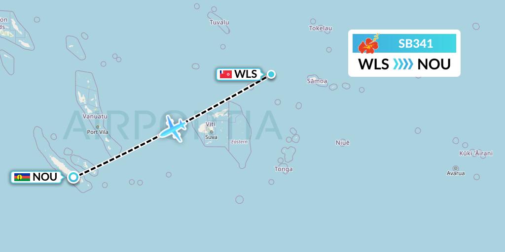 SB341 Aircalin Flight Map: Wallis to Noumea