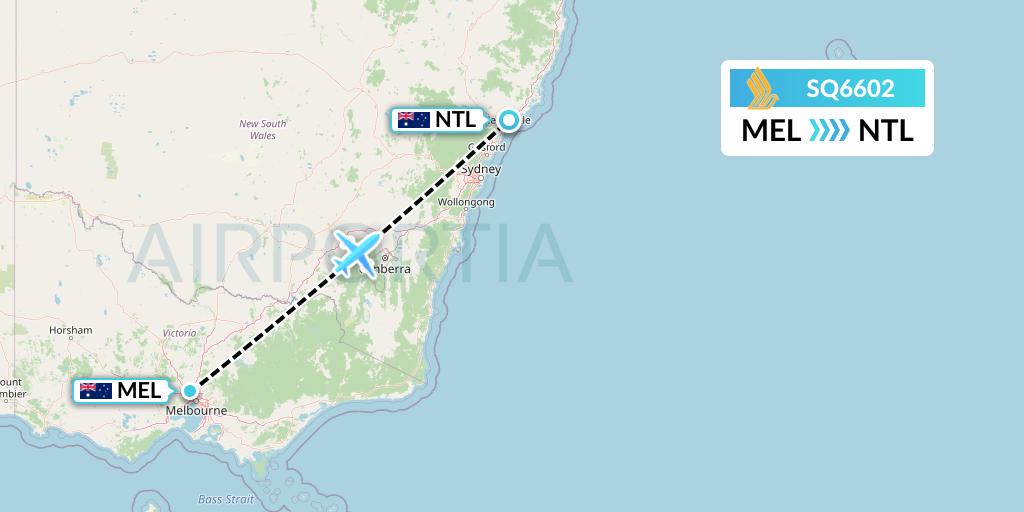 SQ6602 Singapore Airlines Flight Map: Melbourne to Newcastle
