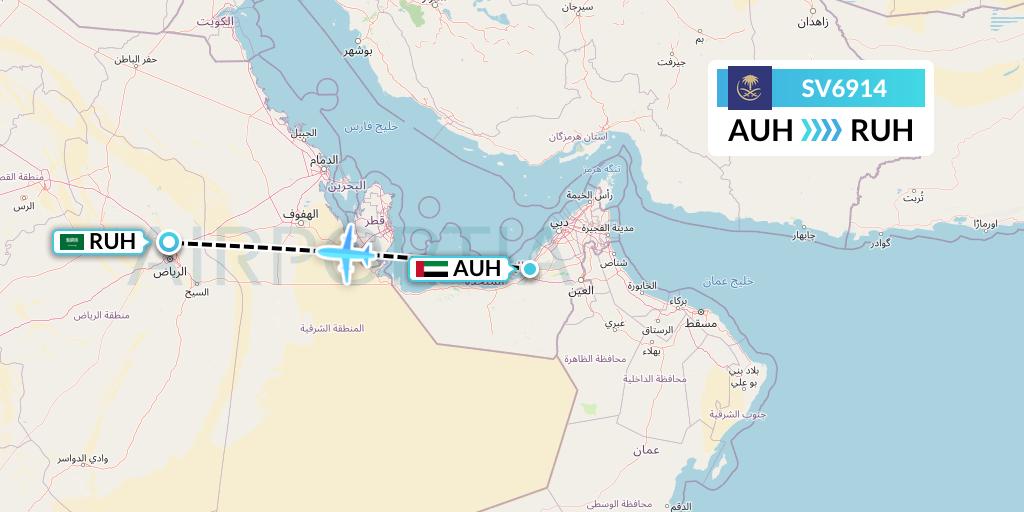 SV6914 Saudi Arabian Airlines Flight Map: Abu Dhabi to Riyadh