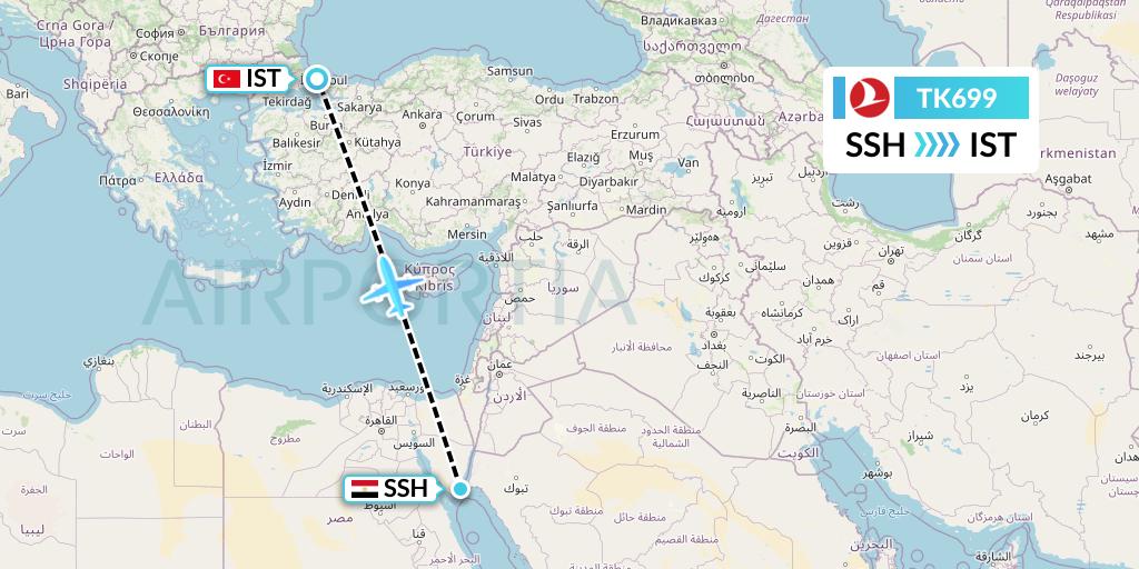 TK699 Turkish Airlines Flight Map: Sharm el-Sheikh to Istanbul