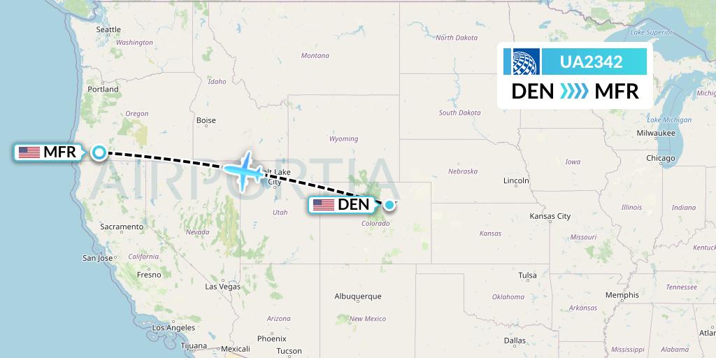UA2342 United Airlines Flight Map: Denver to Medford