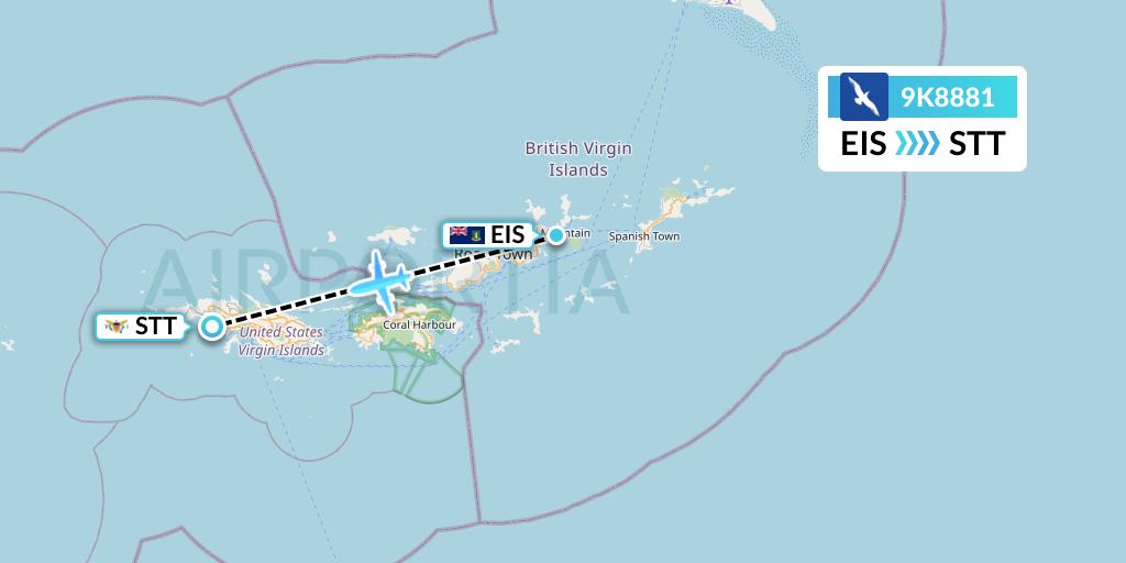 9K8881 Cape Air Flight Map: Beef Island to St. Thomas