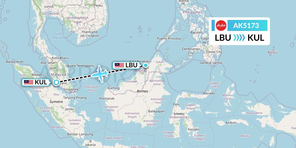 AK5173 AirAsia Flight Map: Labuan to Kuala Lumpur