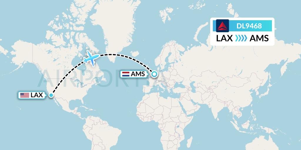 DL9468 Delta Air Lines Flight Map: Los Angeles to Amsterdam