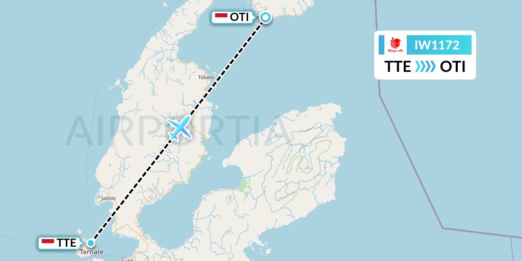 IW1172 Wings Air Flight Map: Ternate to Gotalalamo-Morotai Island