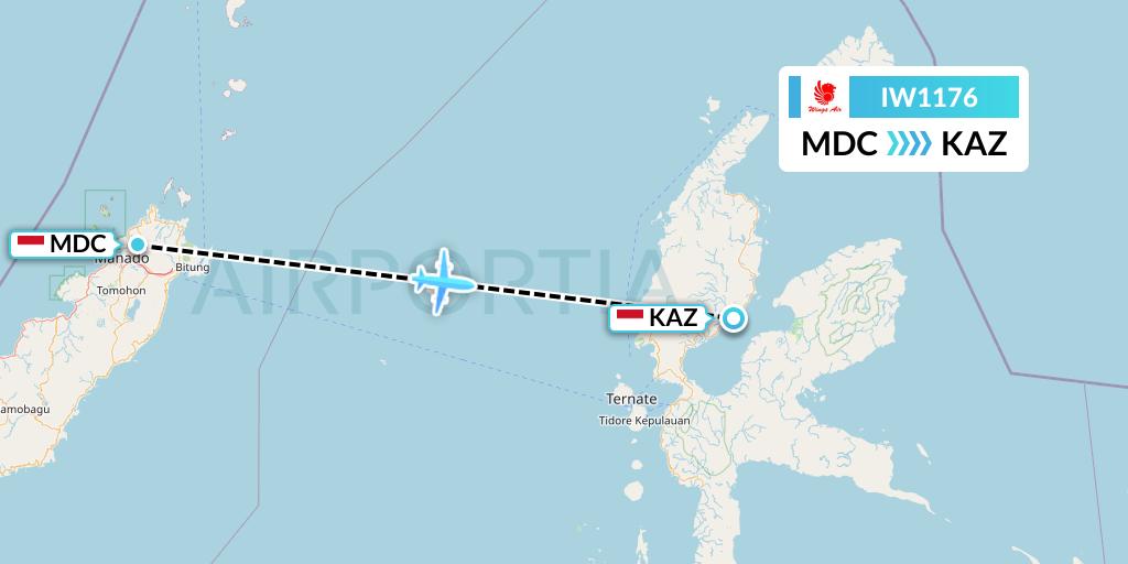 IW1176 Wings Air Flight Map: Manado to Kao-Celebes Island