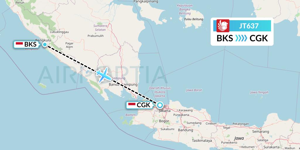 JT637 Lion Airlines Flight Map: Bengkulu to Jakarta