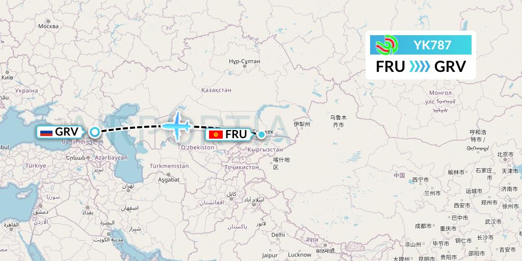 YK787 Avia Traffic Flight Map: Bishkek to Grozny