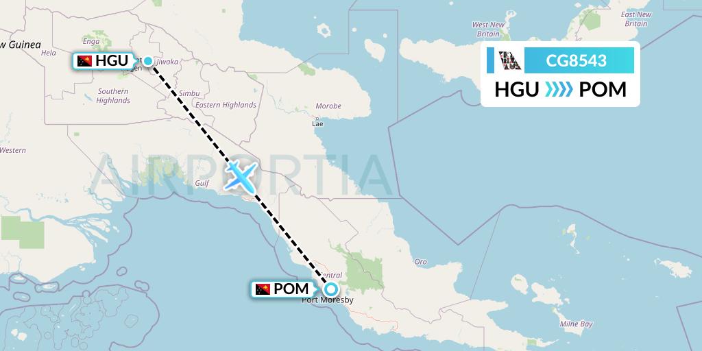 CG8543 Airlines PNG Flight Map: Mount Hagen to Port Moresby