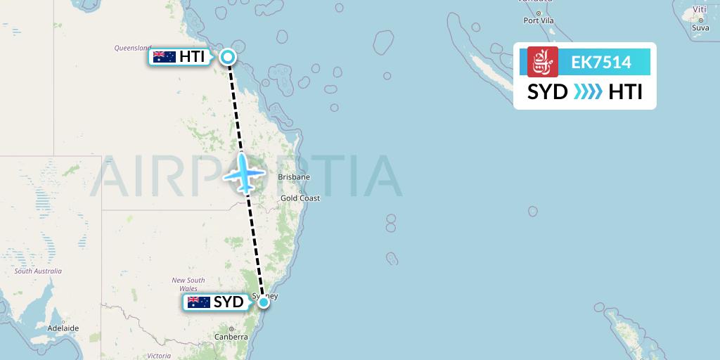 EK7514 Emirates Flight Map: Sydney to Hamilton Island