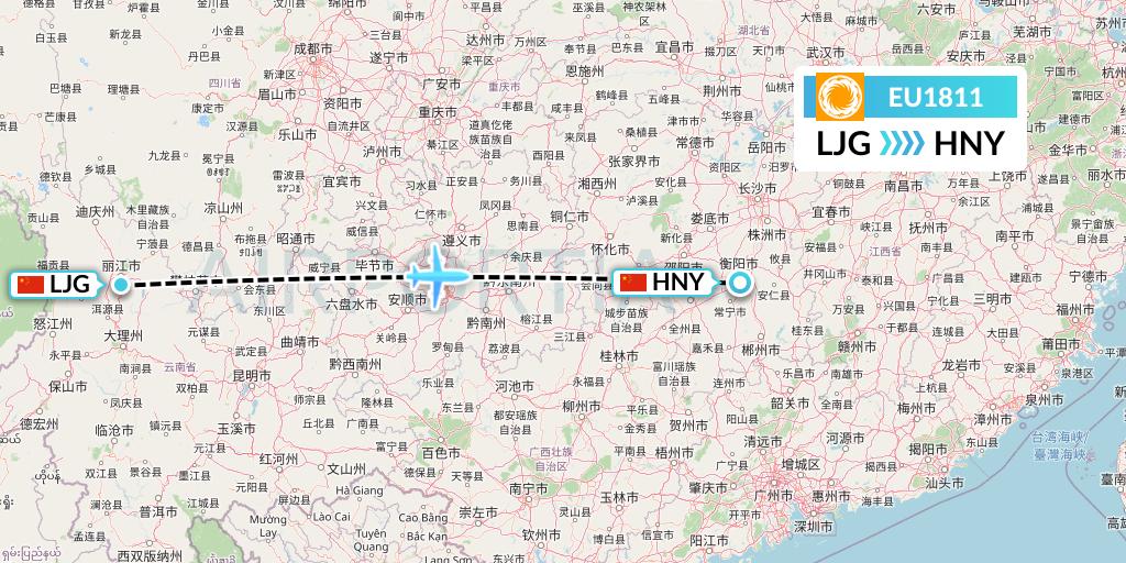 EU1811 Chengdu Airlines Flight Map: Lijiang to Hengyang