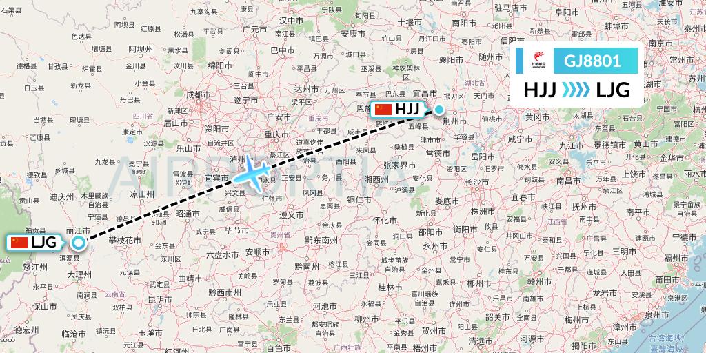 GJ8801 Loong Airlines Flight Map: Huaihua to Lijiang