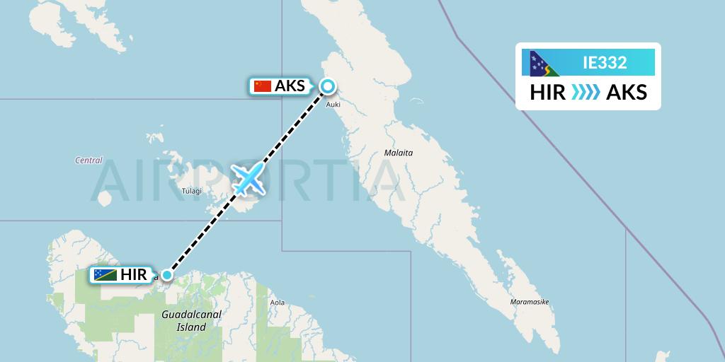 IE332 Solomon Airlines Flight Map: Honiara to Auki