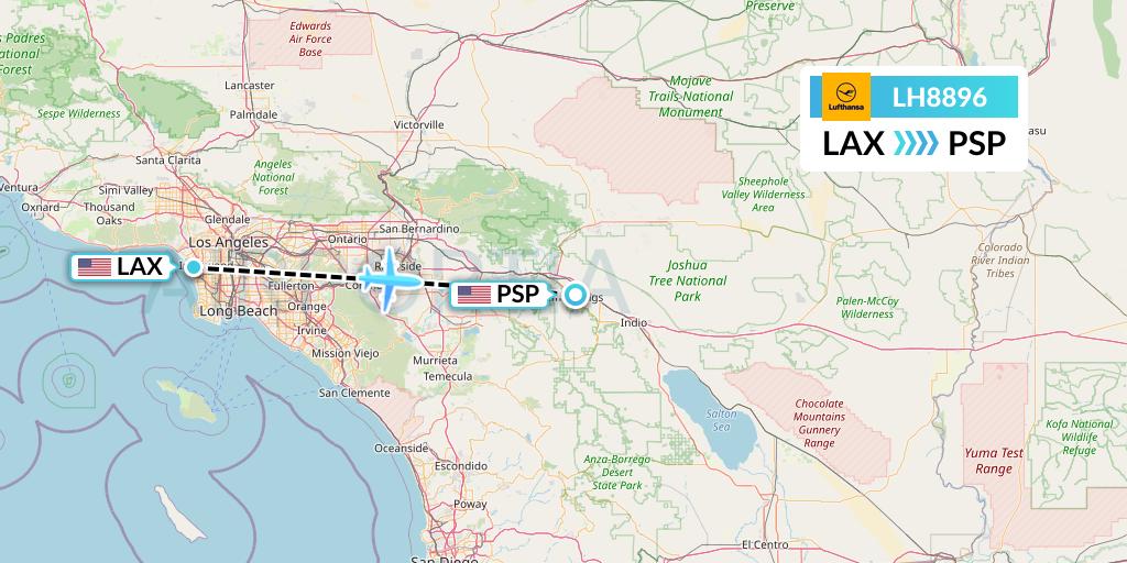 LH8896 Lufthansa Flight Map: Los Angeles to Palm Springs