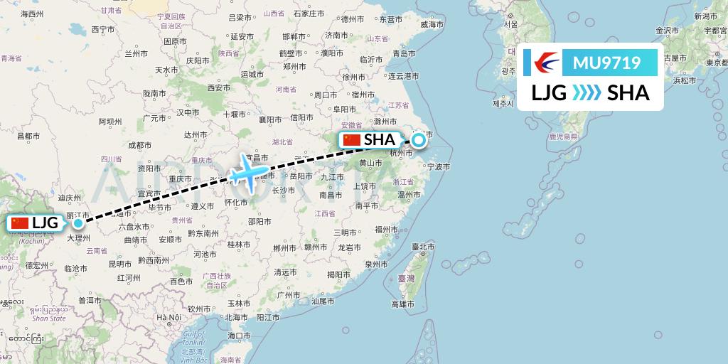MU9719 China Eastern Airlines Flight Map: Lijiang to Shanghai