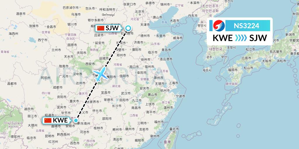 NS3224 Hebei Airlines Flight Map: Guiyang to Shijiazhuang