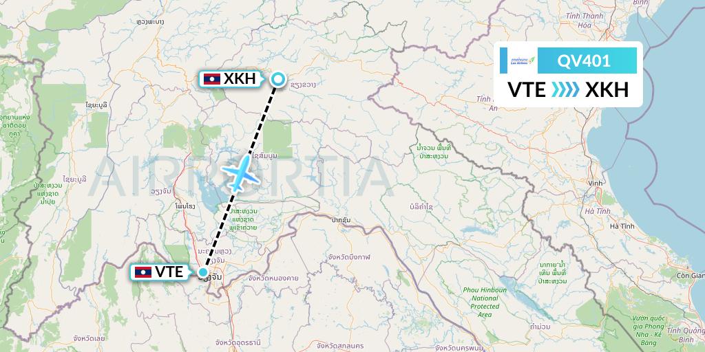 QV401 Lao Airlines Flight Map: Vientiane to Xieng Khouang