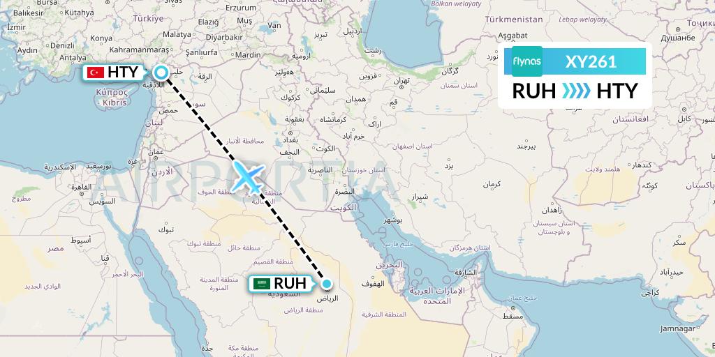 XY261 Flynas Flight Map: Riyadh to Antakya