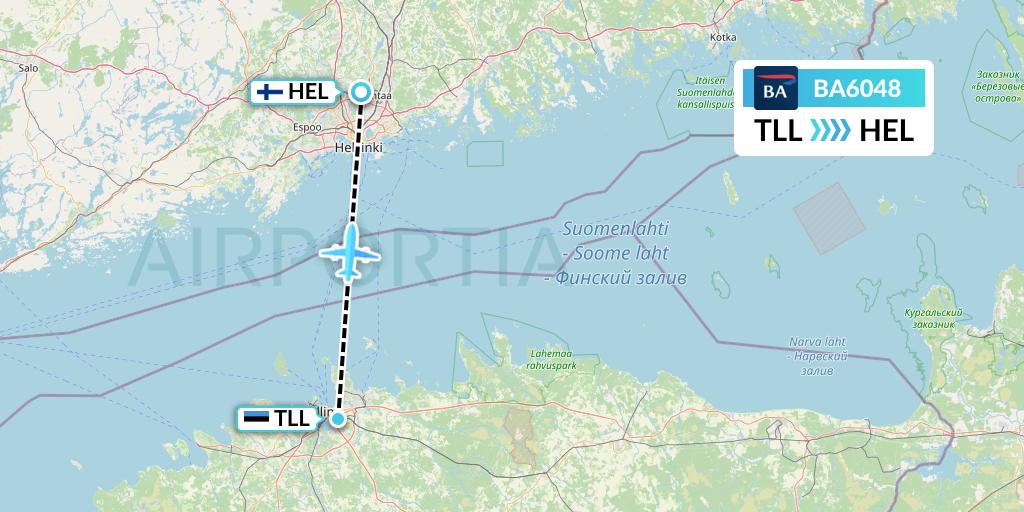 BA6048 British Airways Flight Map: Tallinn to Helsinki