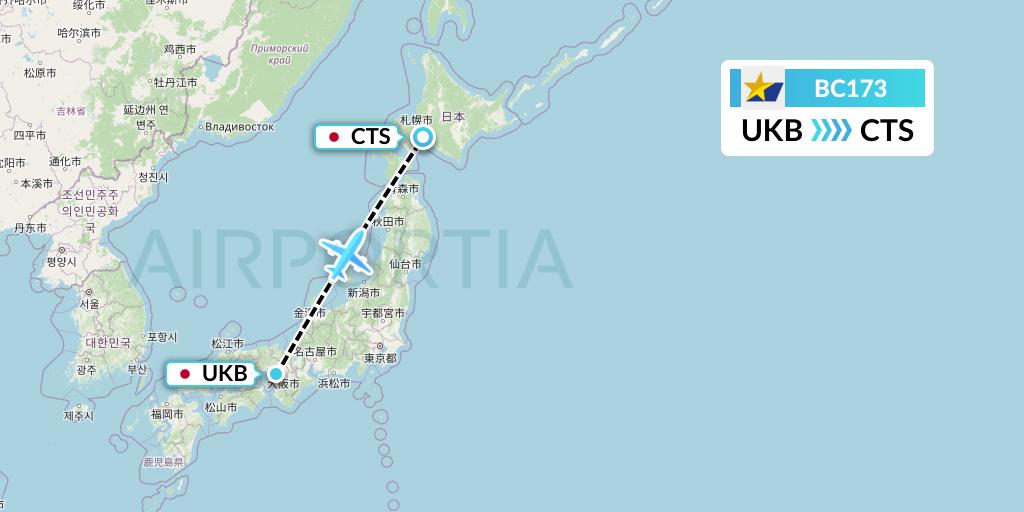 BC173 Skymark Airlines Flight Map: Kobe to Sapporo