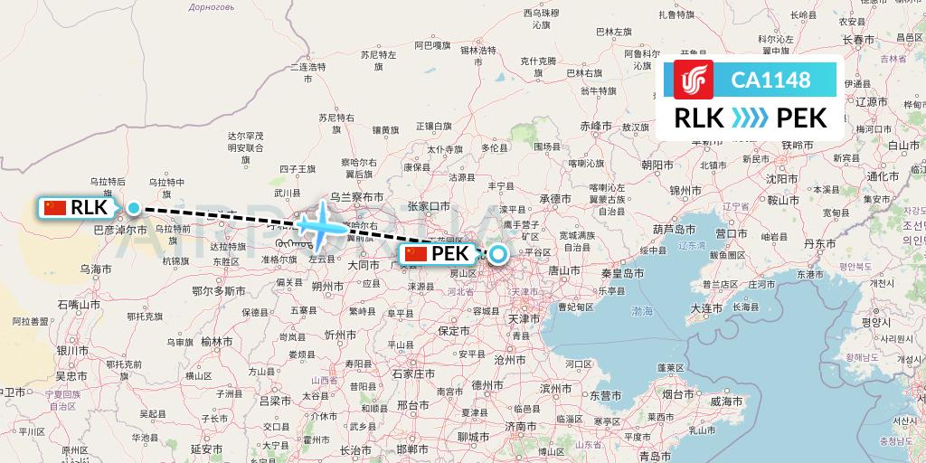 CA1148 Air China Flight Map: Bayannur to Beijing