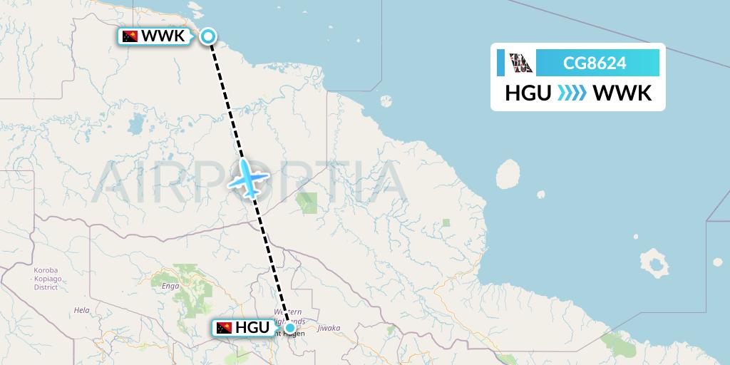 CG8624 Airlines PNG Flight Map: Mount Hagen to Wewak