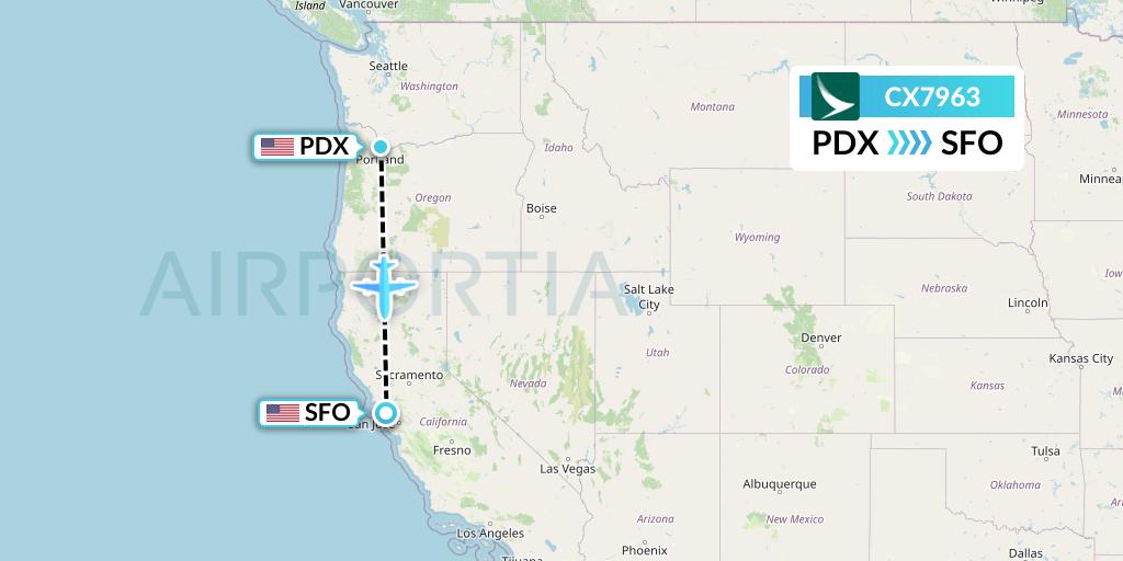CX7963 Cathay Pacific Flight Map: Portland to San Francisco