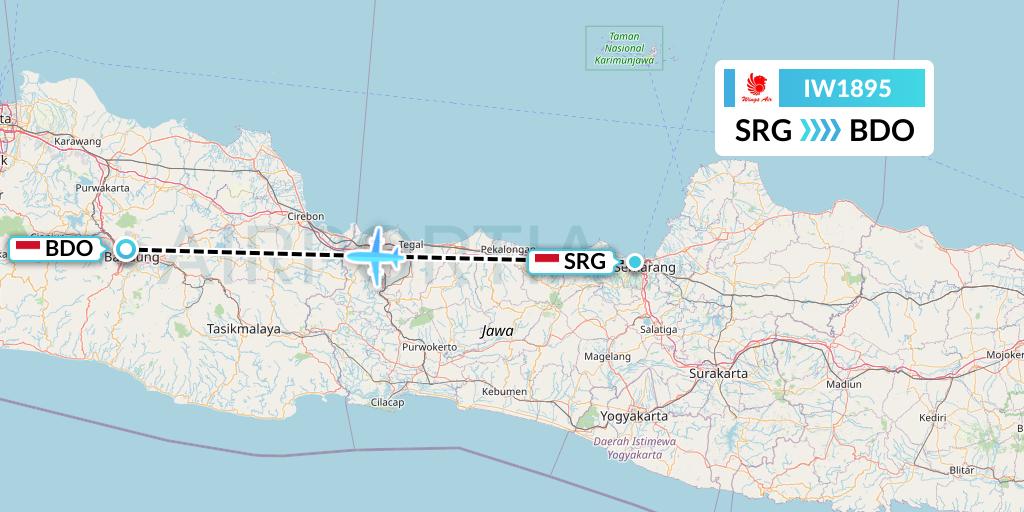 IW1895 Wings Air Flight Map: Semarang to Bandung
