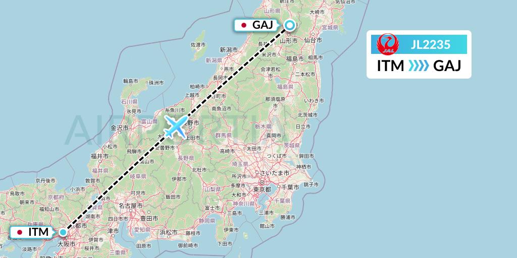 JL2235 Japan Airlines Flight Map: Osaka to Yamagata