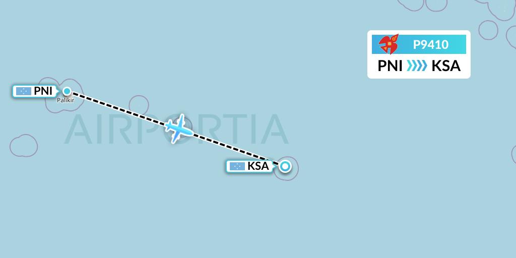 P9410 Asia Pacific Airlines Flight Map: Pohnpei to Kosrae