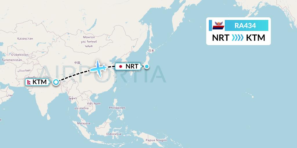 RA434 Flight Status Royal Nepal Airlines Tokyo to Kathmandu (RNA434)