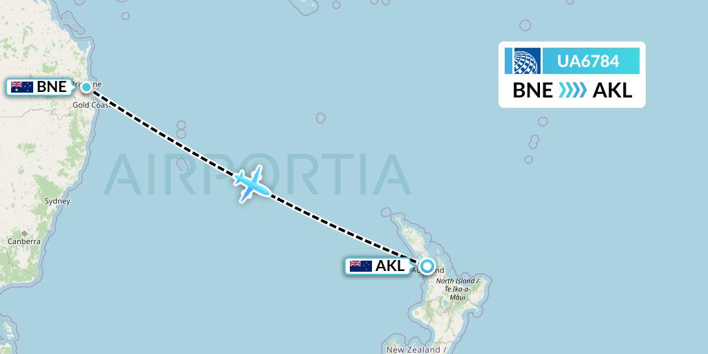 UA6784 United Airlines Flight Map: Brisbane to Auckland