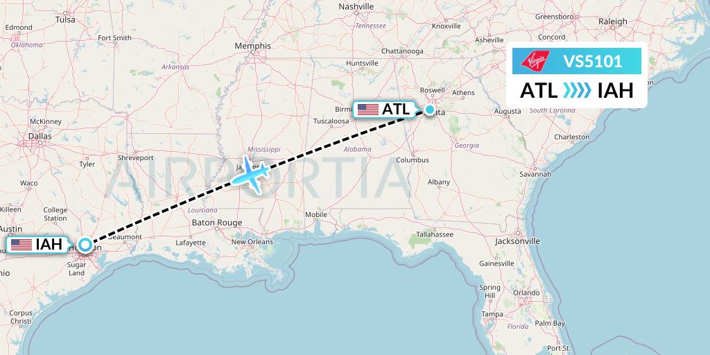 VS5101 Virgin Atlantic Airways Flight Map: Atlanta to Houston