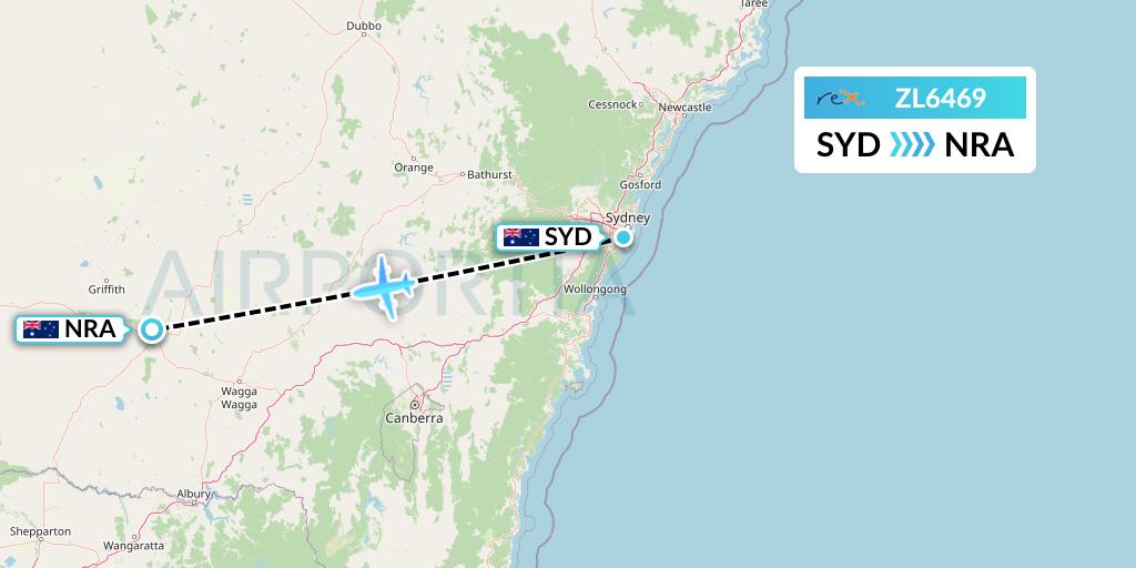 ZL6469 Regional Express Flight Map: Sydney to Narrandera