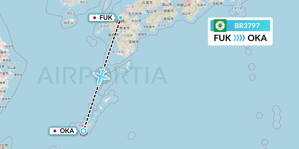 BR3797 EVA Air Flight Map: Fukuoka to Naha