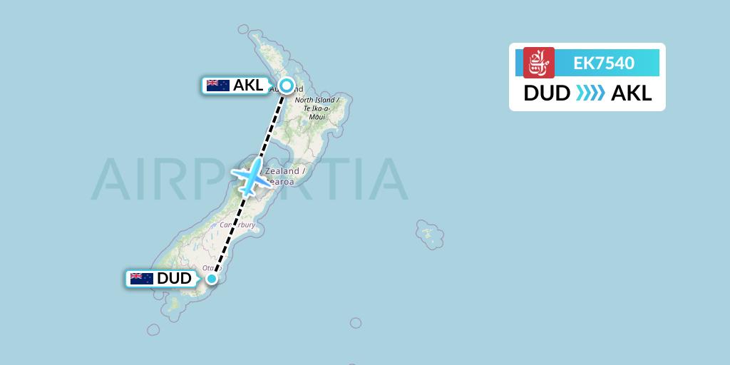 EK7540 Emirates Flight Map: Dunedin to Auckland