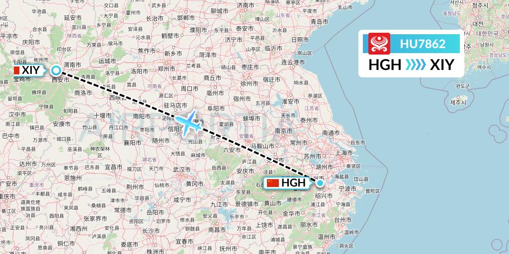 HU7862 Hainan Airlines Flight Map: Hangzhou to Xi'an