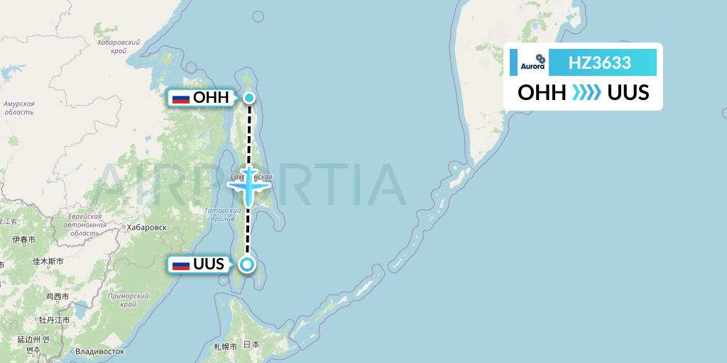 HZ3633 Aurora Flight Map: Okha to Yuzhno-Sakhalinsk