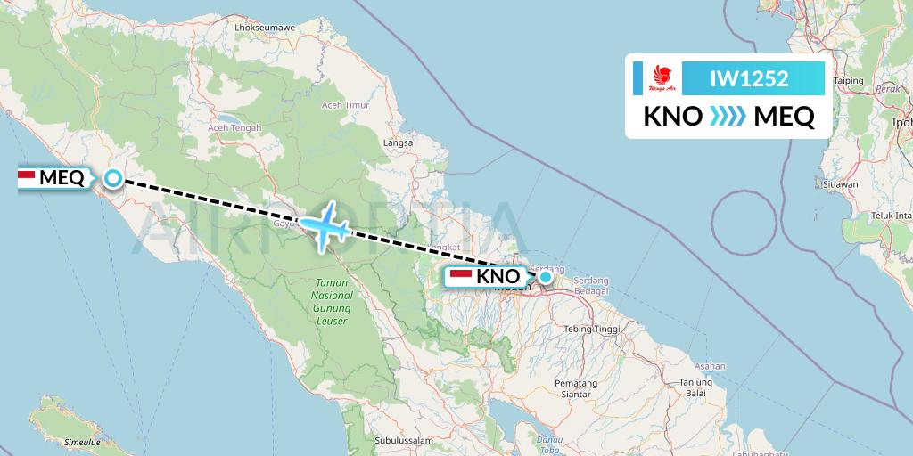 IW1252 Wings Air Flight Map: Medan to Peureumeue-Sumatra Island