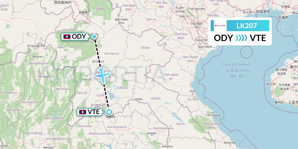 LK207 Lao Skyway Flight Map: Oudomsay to Vientiane