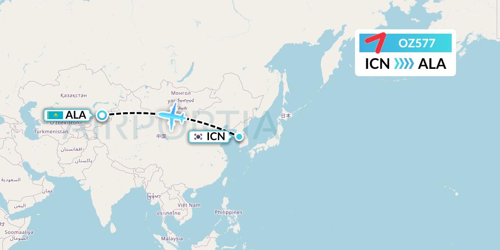 OZ577 Asiana Airlines Flight Map: Seoul to Almaty