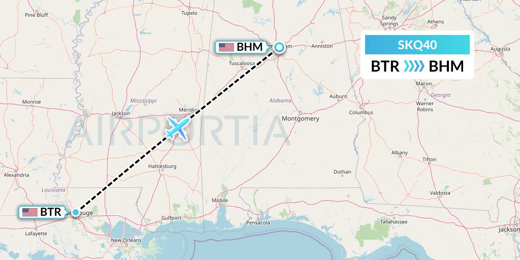 SKQ40 Labcorp Flight Map: Baton Rouge to Birmingham