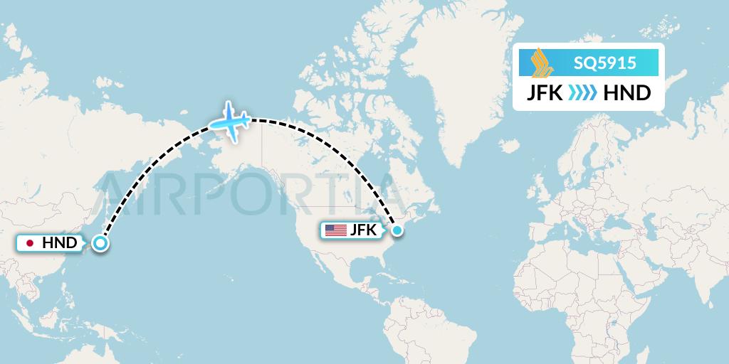 SQ5915 Singapore Airlines Flight Map: New York to Tokyo